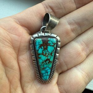 Vintage Native Navajo Michael Thompson Turquoise and Silver Pendant